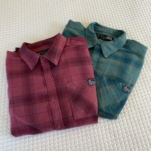 Fintech Lot Of 2 Mens Flannel Shirts Green Burgundy Size XXL 100% Cotton